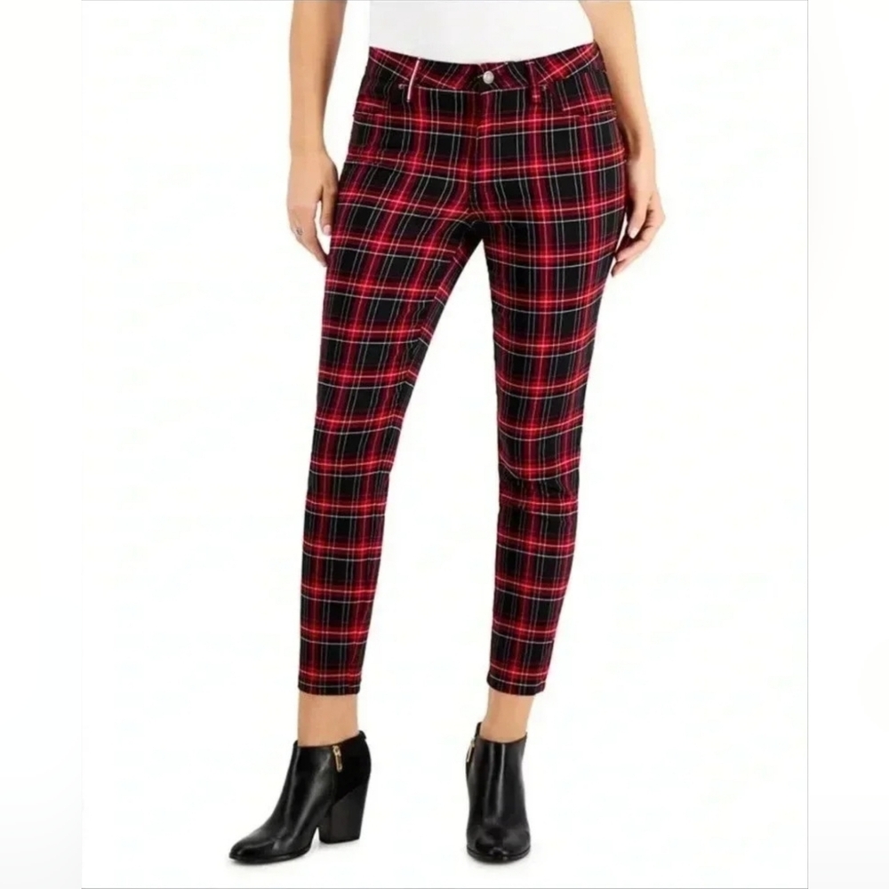 Tommy Hilfiger Women's Plaid Skinny Ankle Cropped Pants With Stretch